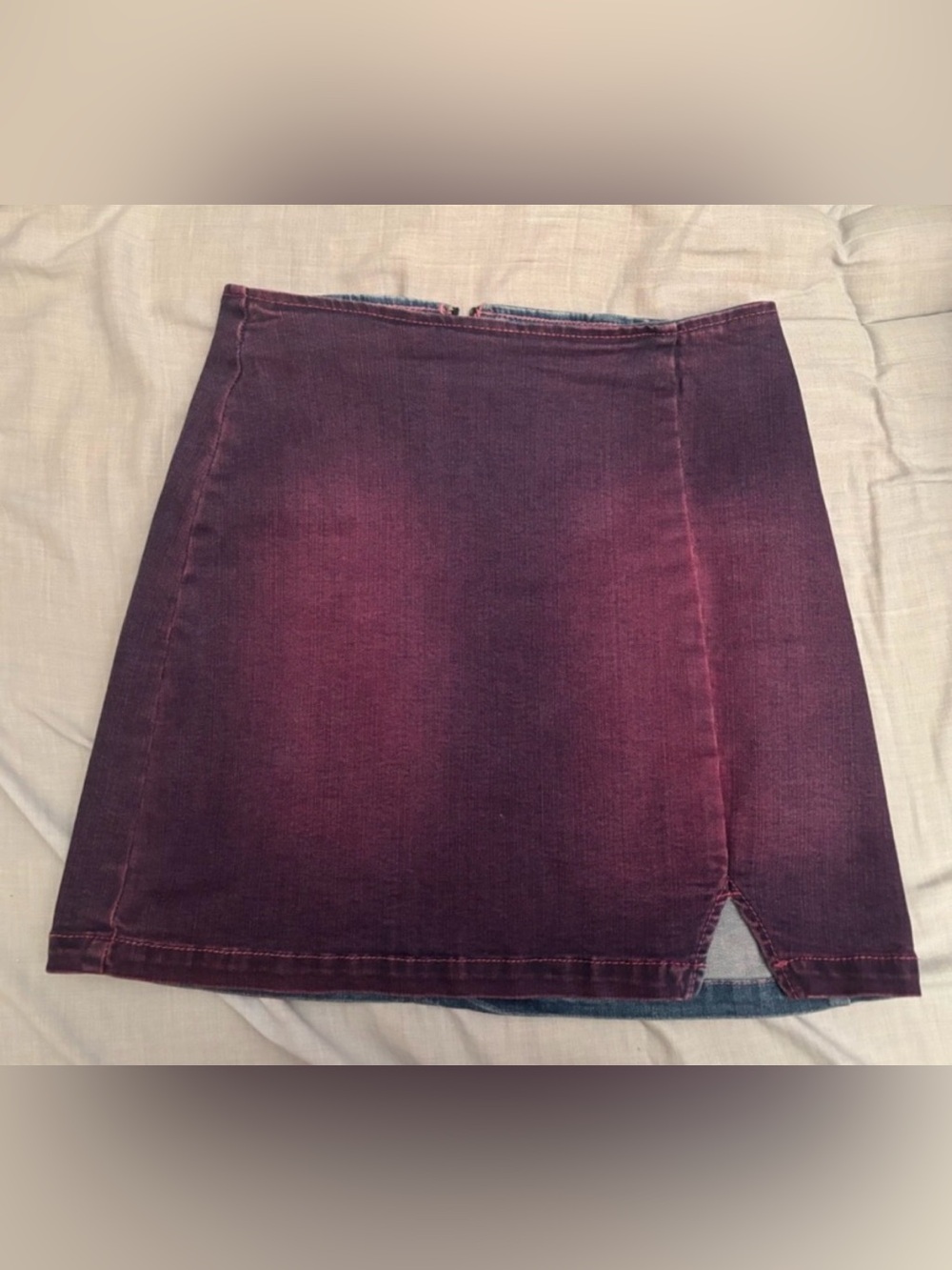Purple dyed denim miniskirt